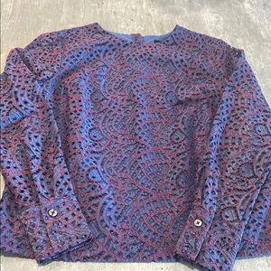 Banana Republic Blue and Red Lace Long Sleeve Top Sz XS side packets